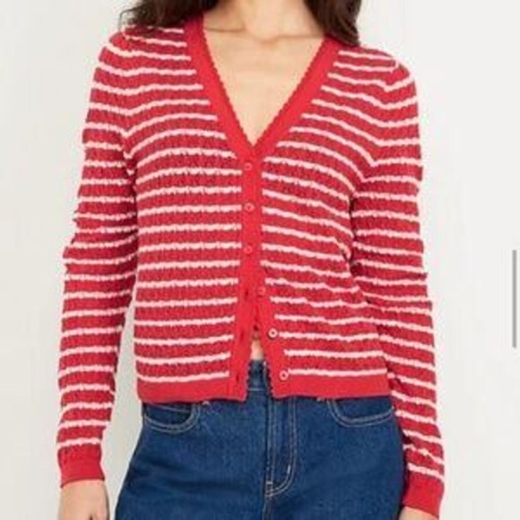Old Navy Sweaters - Cotton striped cardigan S nautical coastal knit mediterranean Women's Old Navy